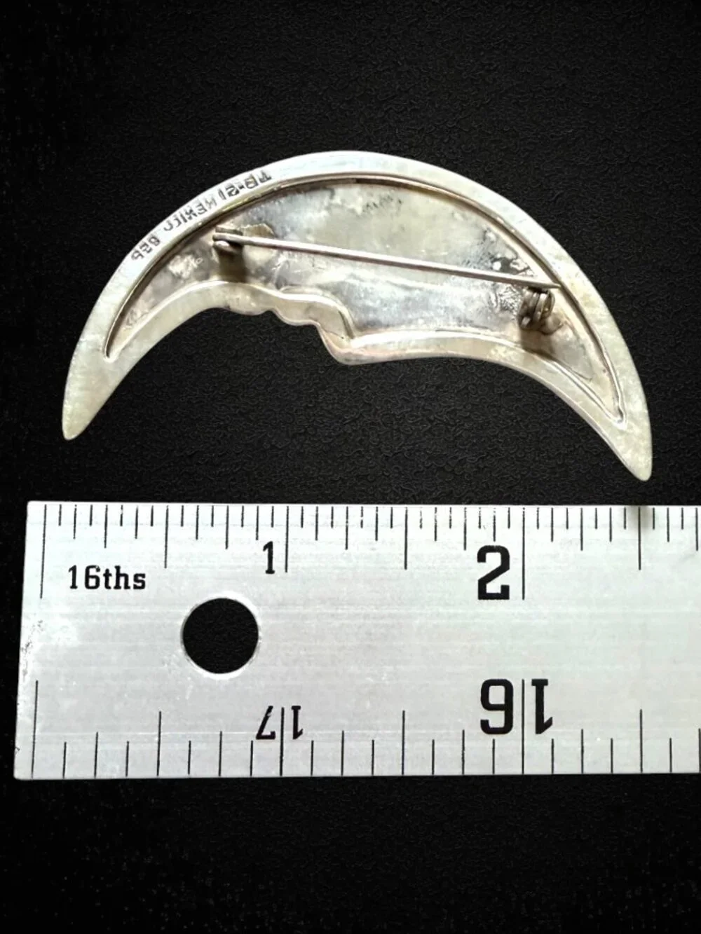Vintage Taxco Mexico 925 Sterling Silver Crescent Moon Face Brooch TB-21 15.8g